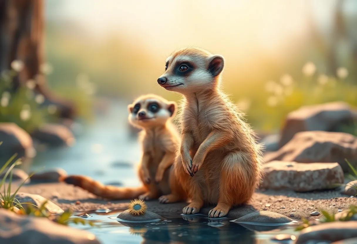 A Surprise Encounter by the Sparkling Stream
