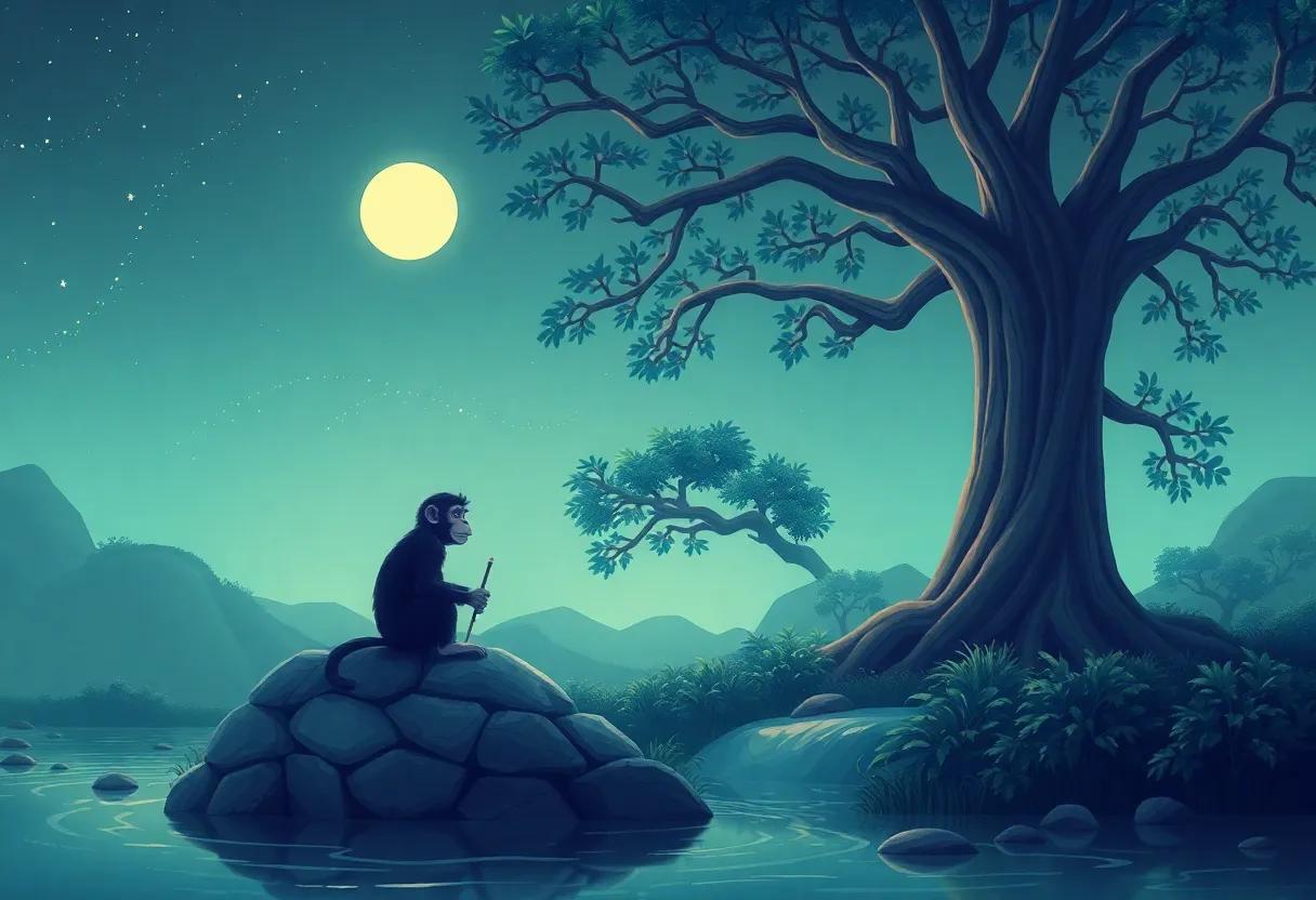 Resting Beneath the Giant ​Moonlit Banyan Tree