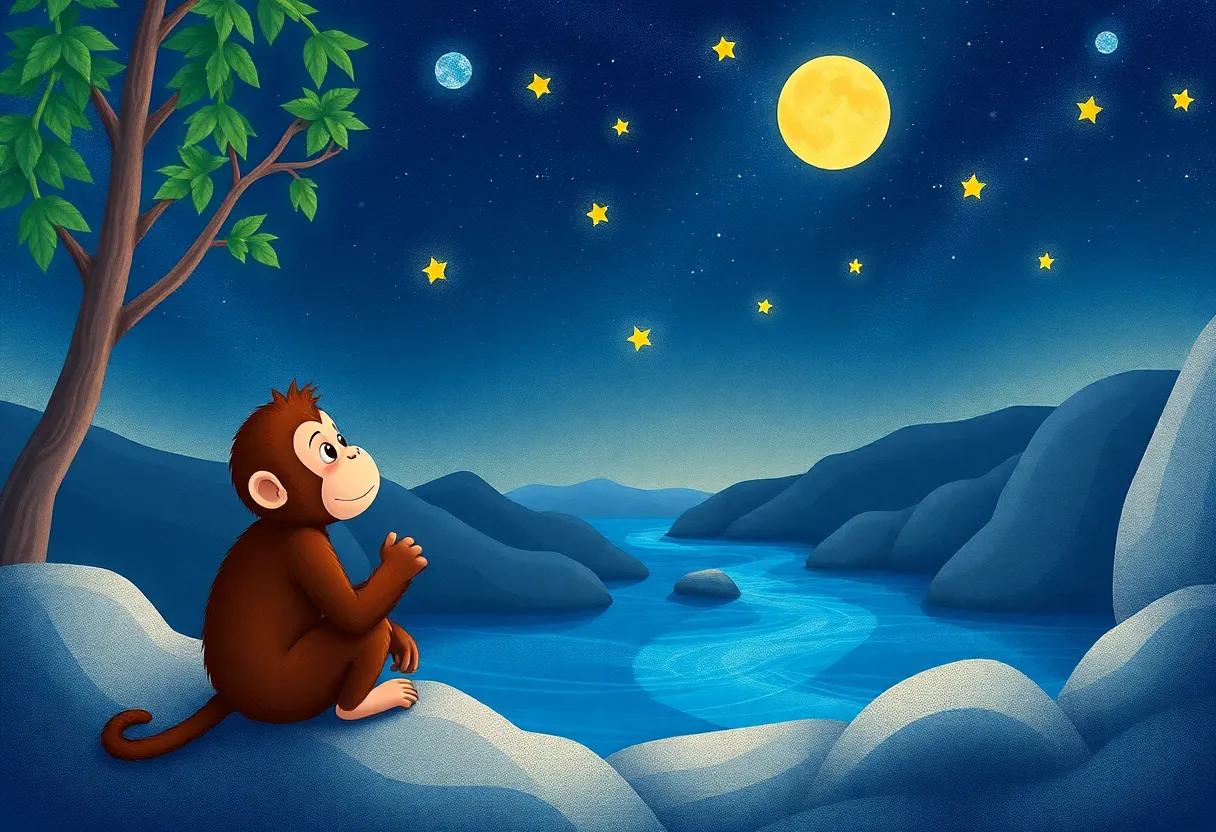 The Curious Monkey Gazing at the Night Sky