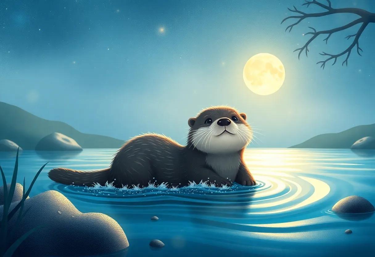 Ollie Otter's First Evening Splash Along the Shimmering Riverbank