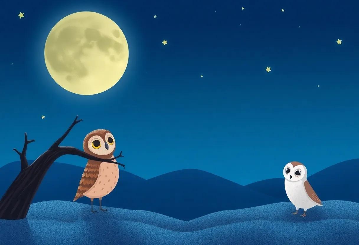 Ollie Owl's Peaceful Return at Dawn