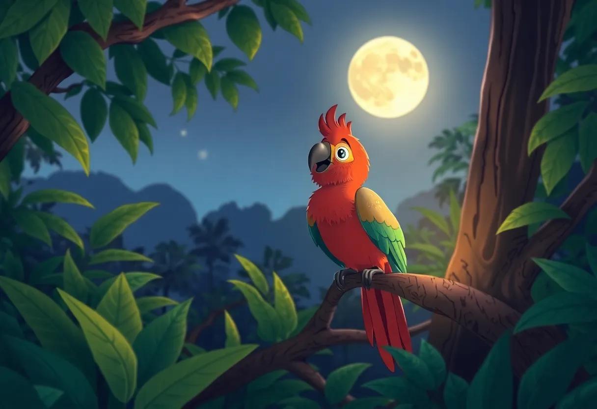 Pippin Parrot Awakens⁢ to the Moonlit Jungle