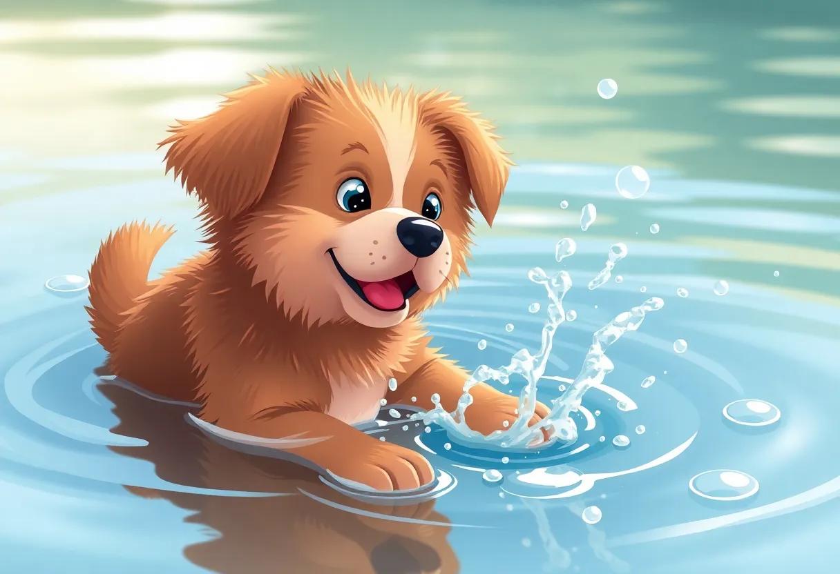The Puppy's Delightful Splash in the Sparkling Pond