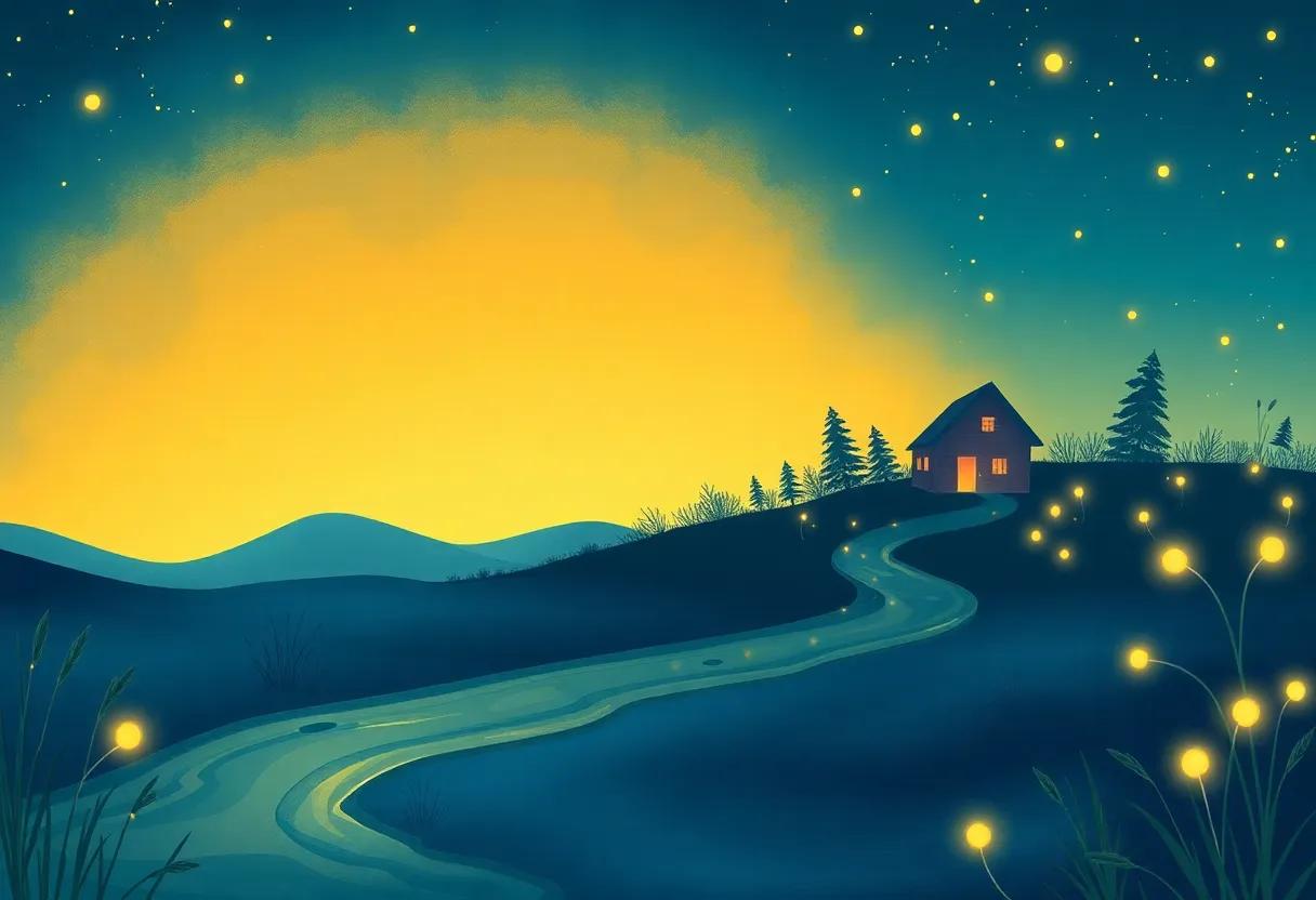 A quiet nook where glowing fireflies ⁢light the twilight