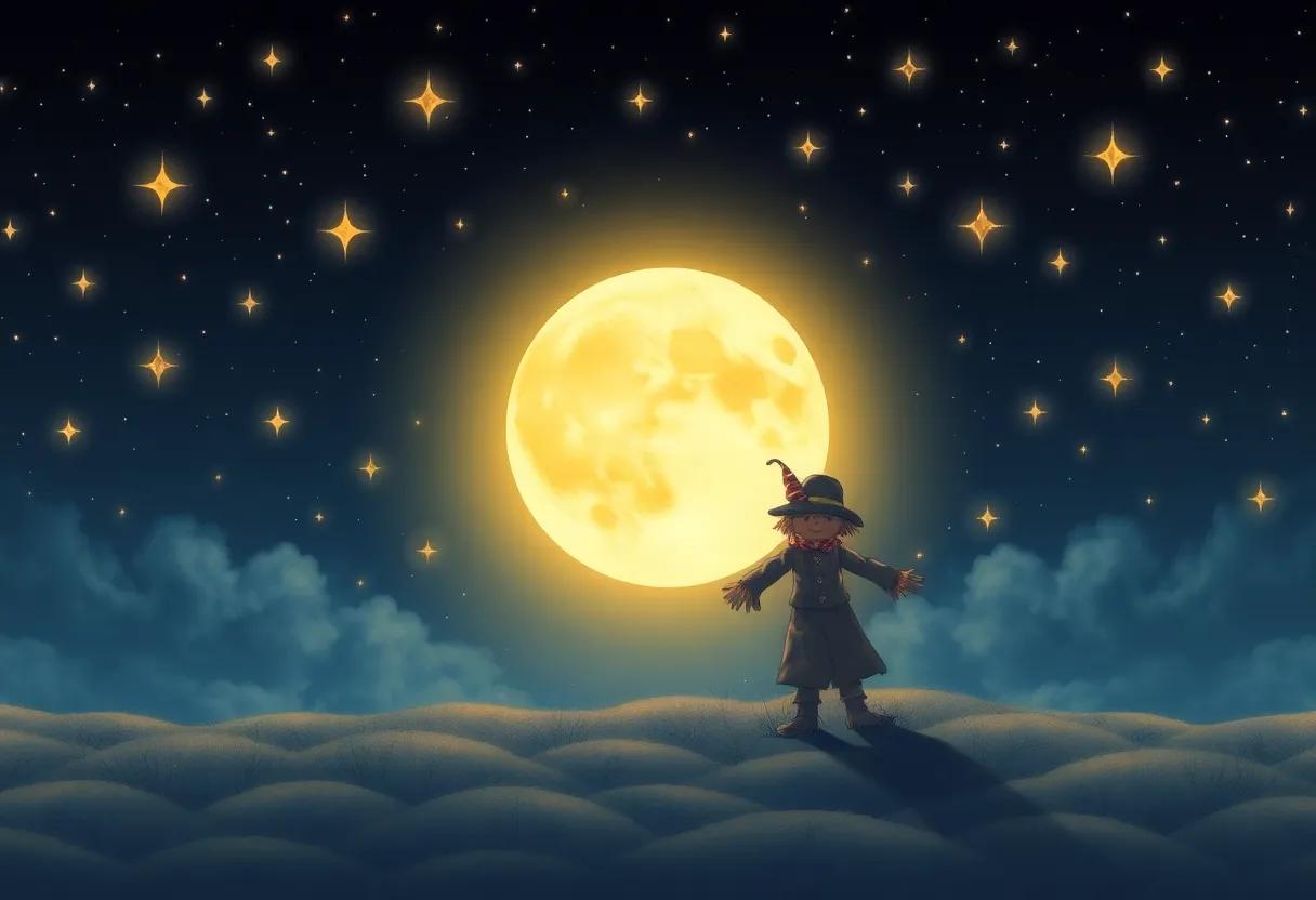 A quiet night filled with‌ shimmering stars and a ⁢glowing​ moon