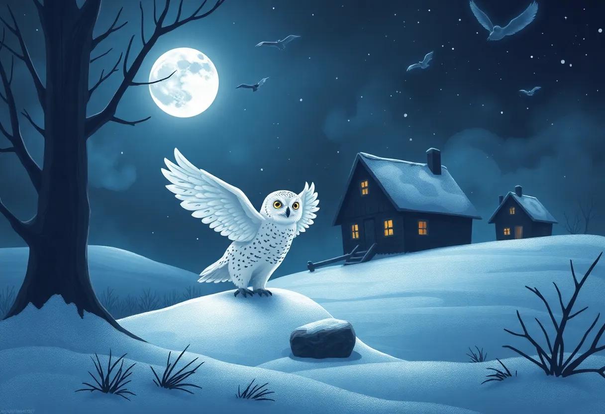 A Curious Owl with Shimmering White Feathers