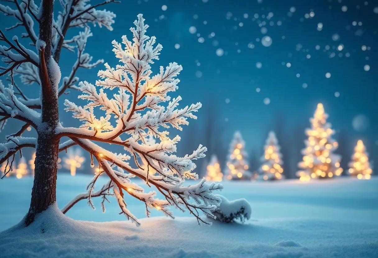 Twinkling Lights Sparkle on Frost-kissed Branches