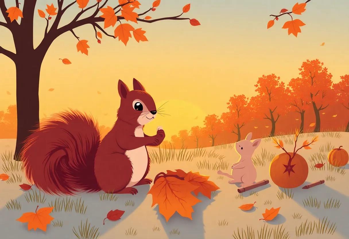 Gathering Colorful Leaves and Nuts with Friends