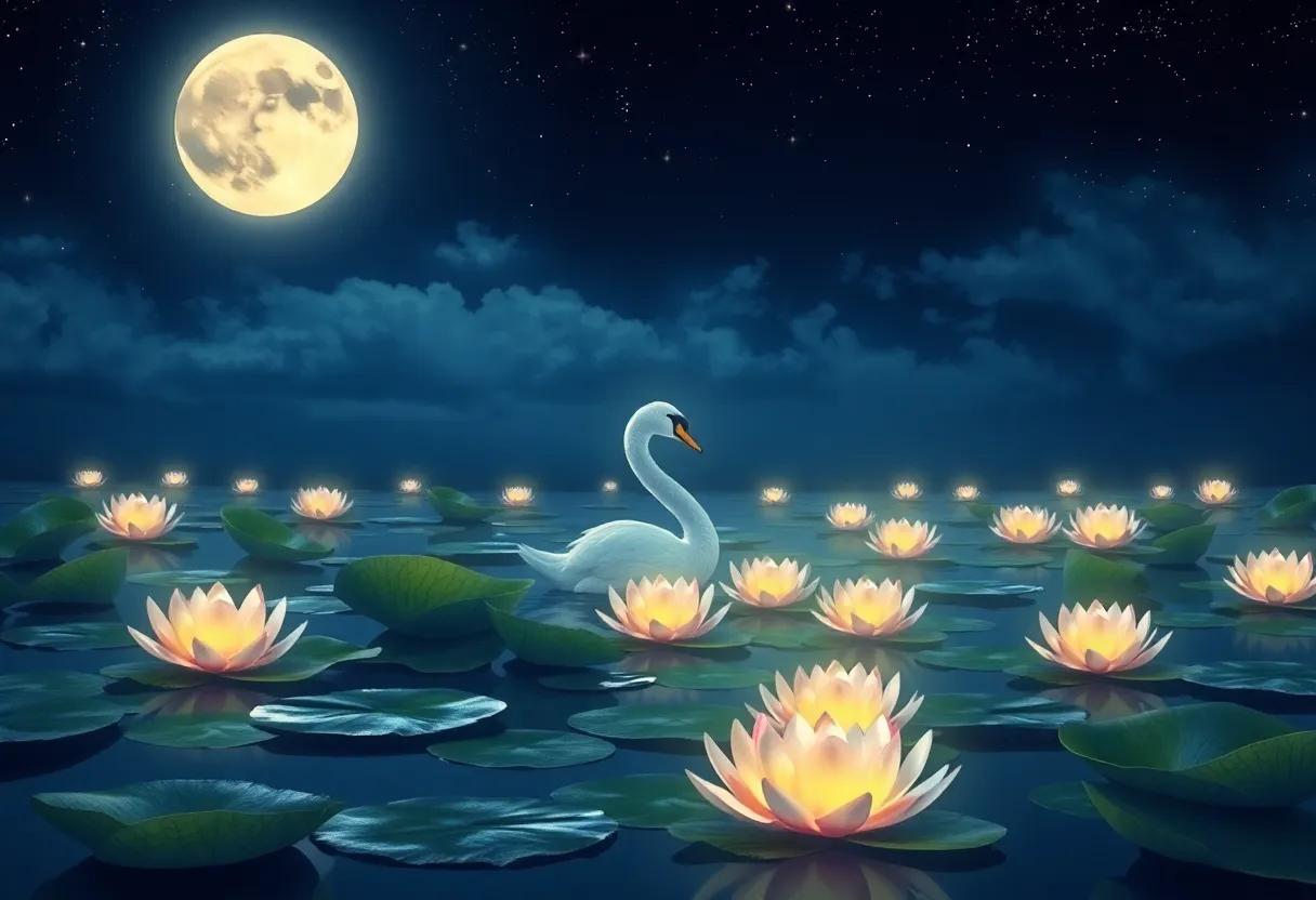 The Magical Path of Glowing Water Lilies
