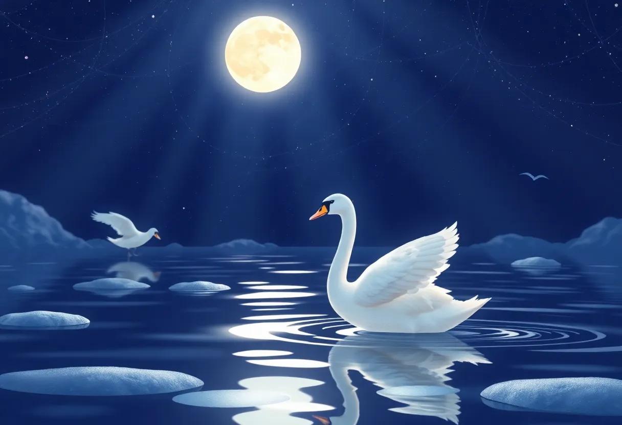 The Swan's Courageous First Flight in Moonbeams