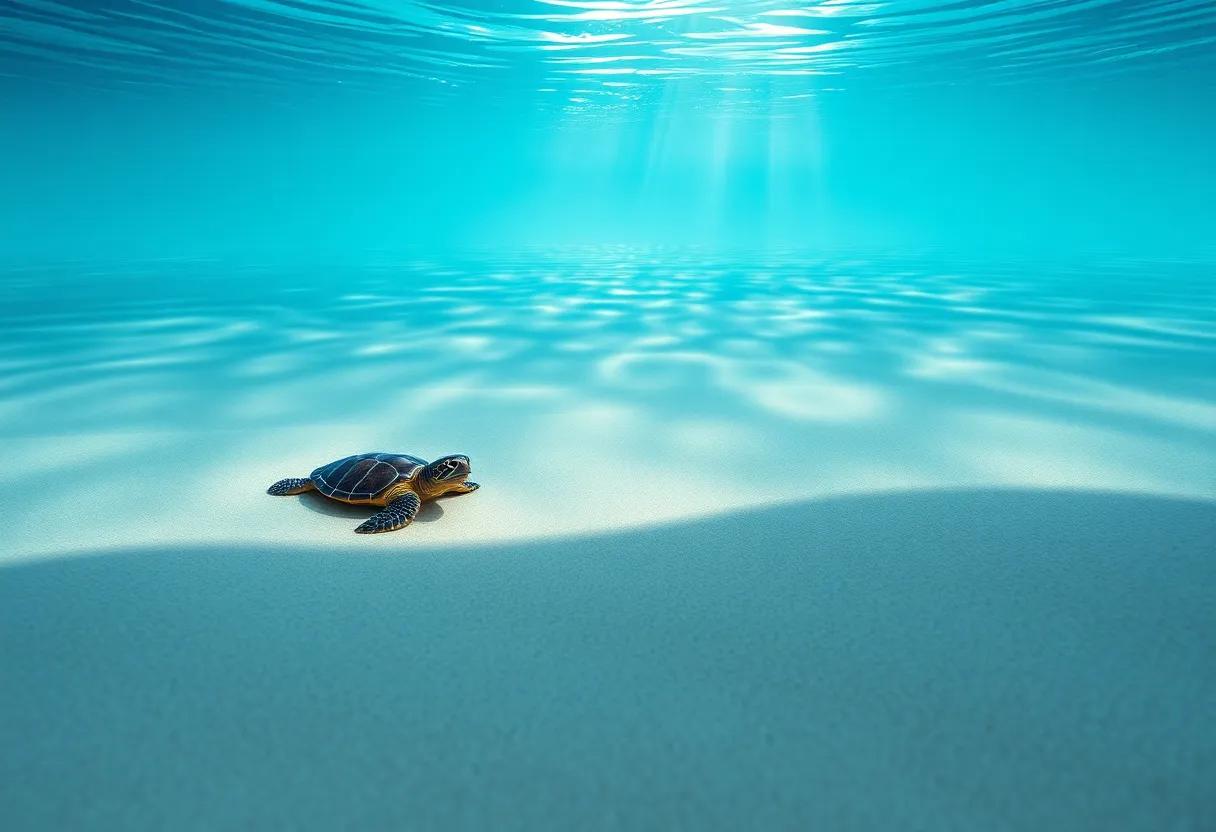 The Tiny Turtle's First Steps on the Shimmering shore