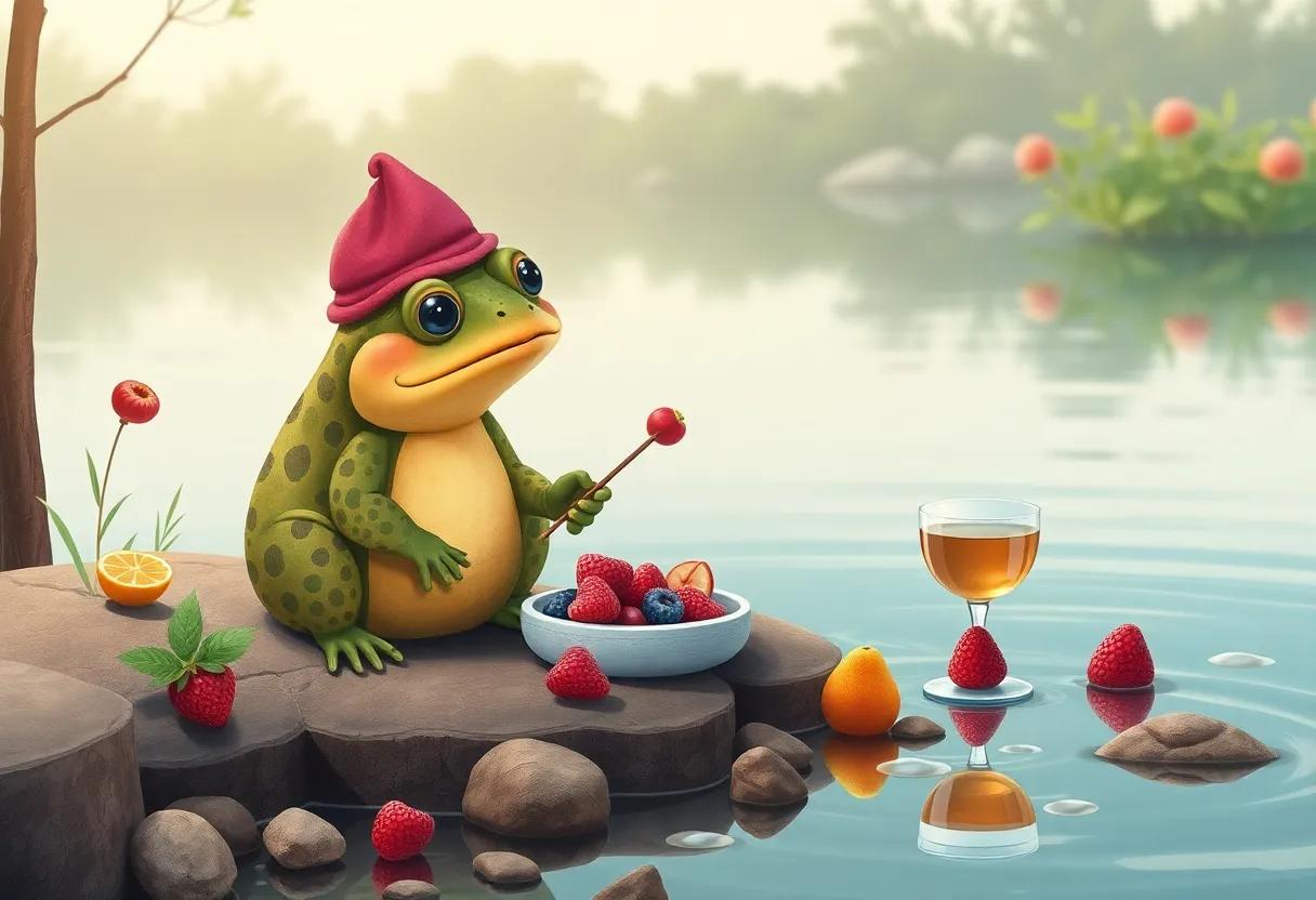 A Feast ⁢of Berry Treats and Dewdrop Drinks by the Water's Edge