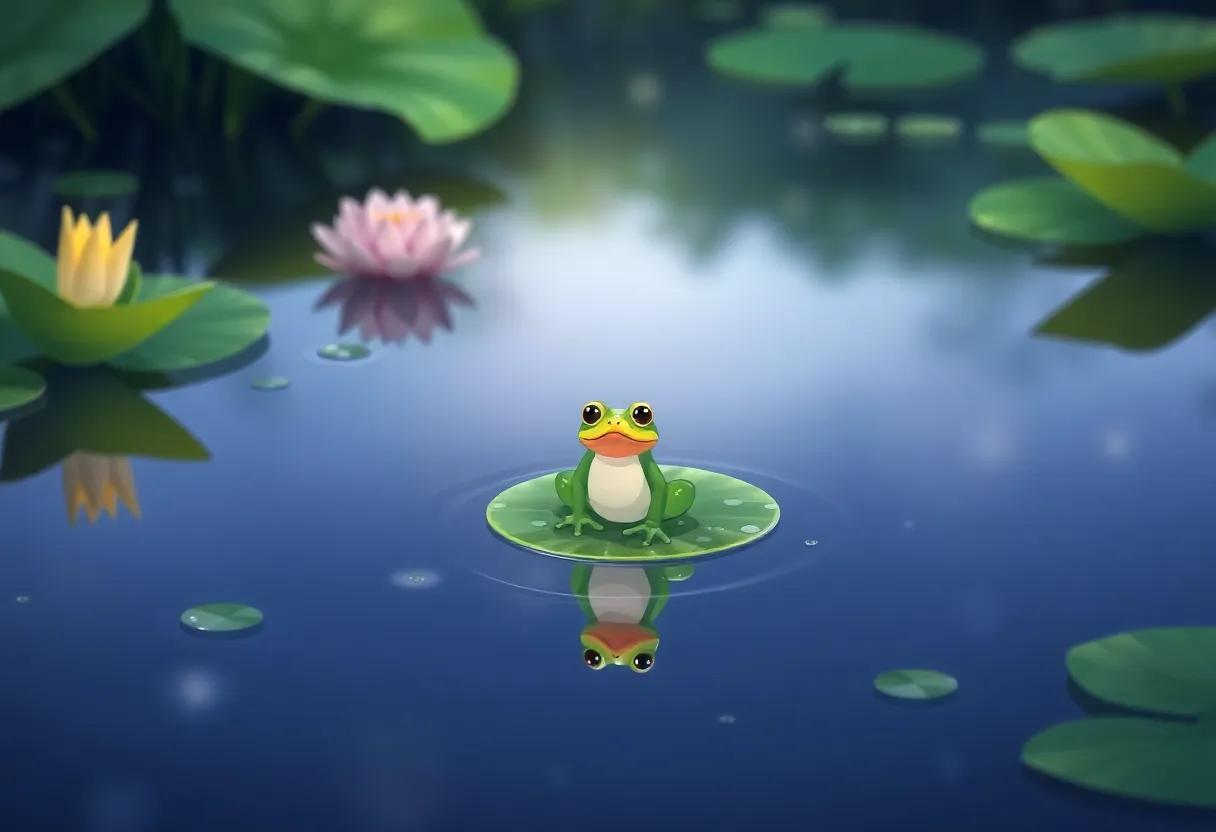 Twinkling Reflections on the Calm Pond's Surface