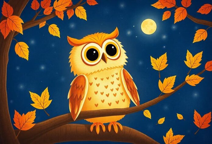 The Little Owl’s Autumn Melody: A Nighttime Tale of Falling Leaves and Songs