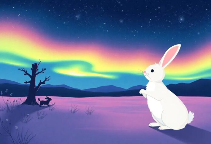 The Rabbit Who Danced with the Aurora Lights Under the Starry Sky