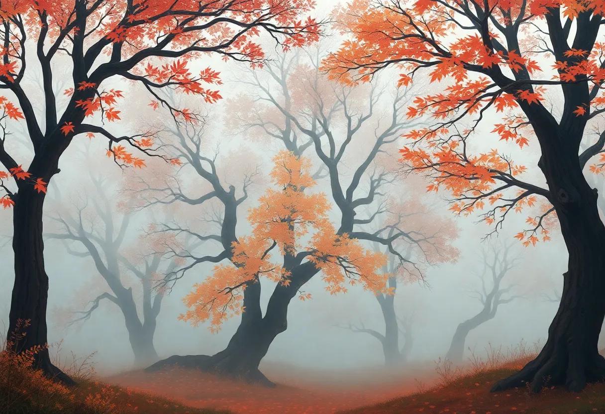 Misty​ Veils​ cloaking Ancient Trees in‌ Silent⁣ Mystery
