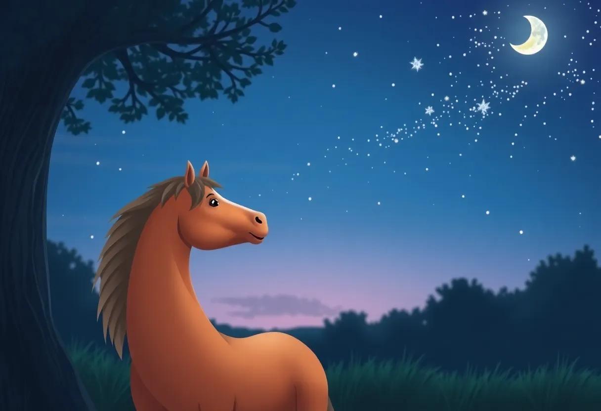 The Curious Horse Gazing at the Twilight Sky