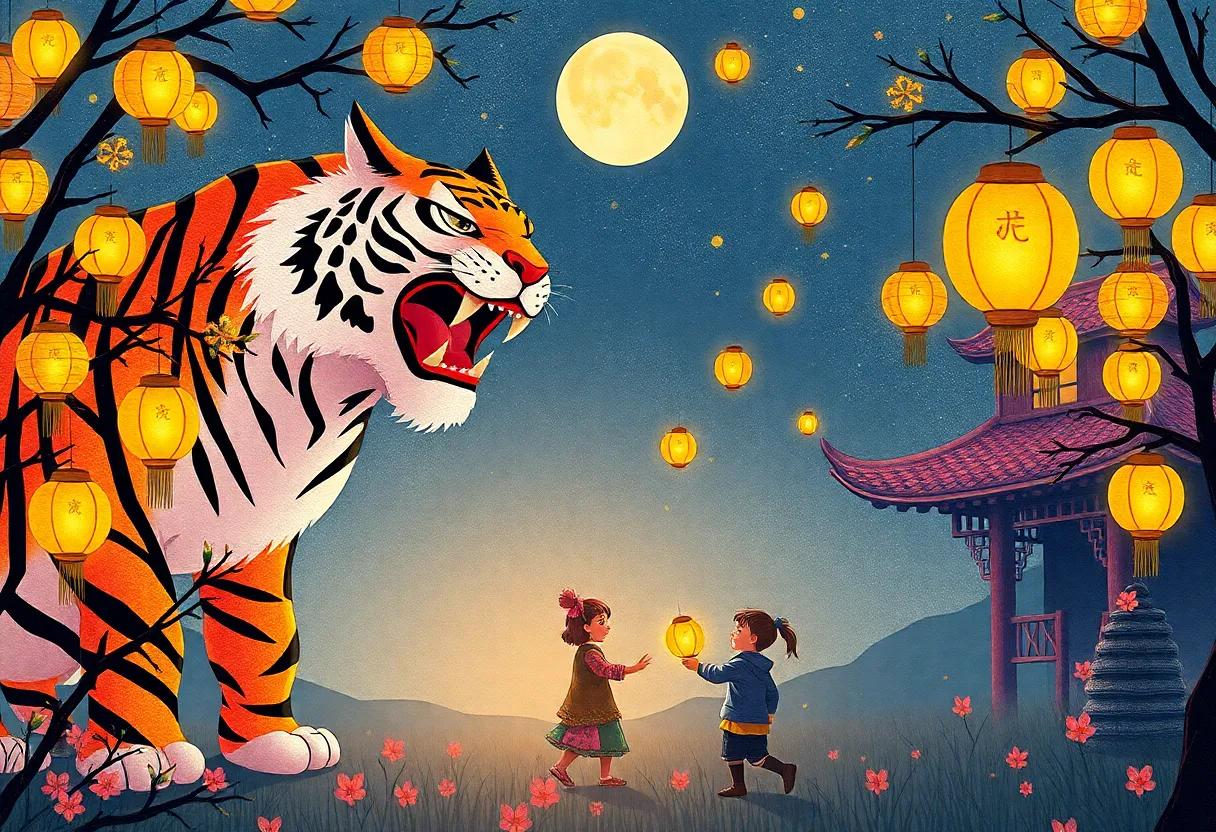 Children Gathering Around the Flickering Lanterns