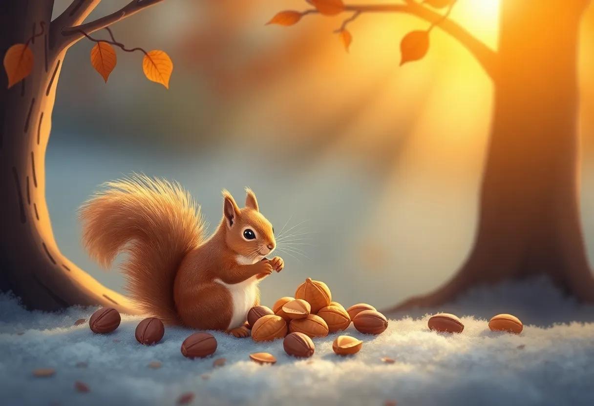 Gathering Nuts Under the Amber sunlight