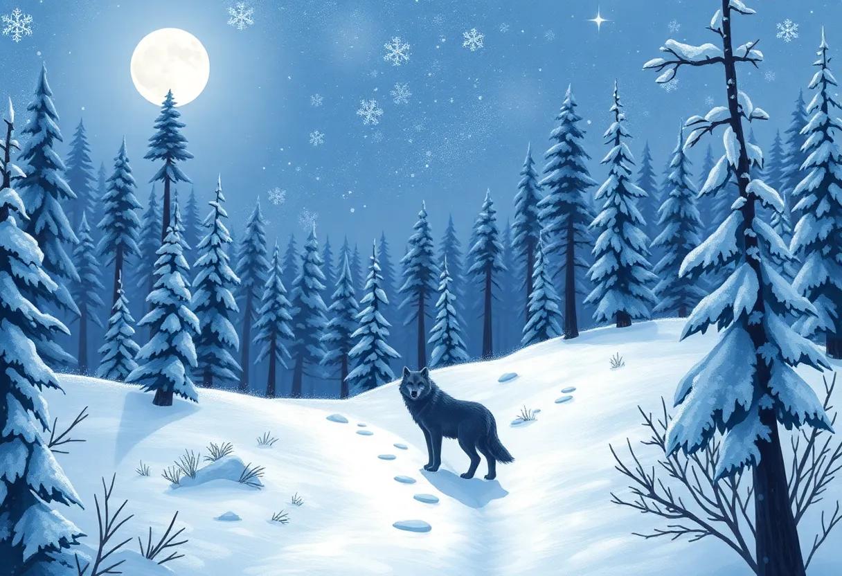 The Enchanted Snow-Covered Forest Under the Silver Moon