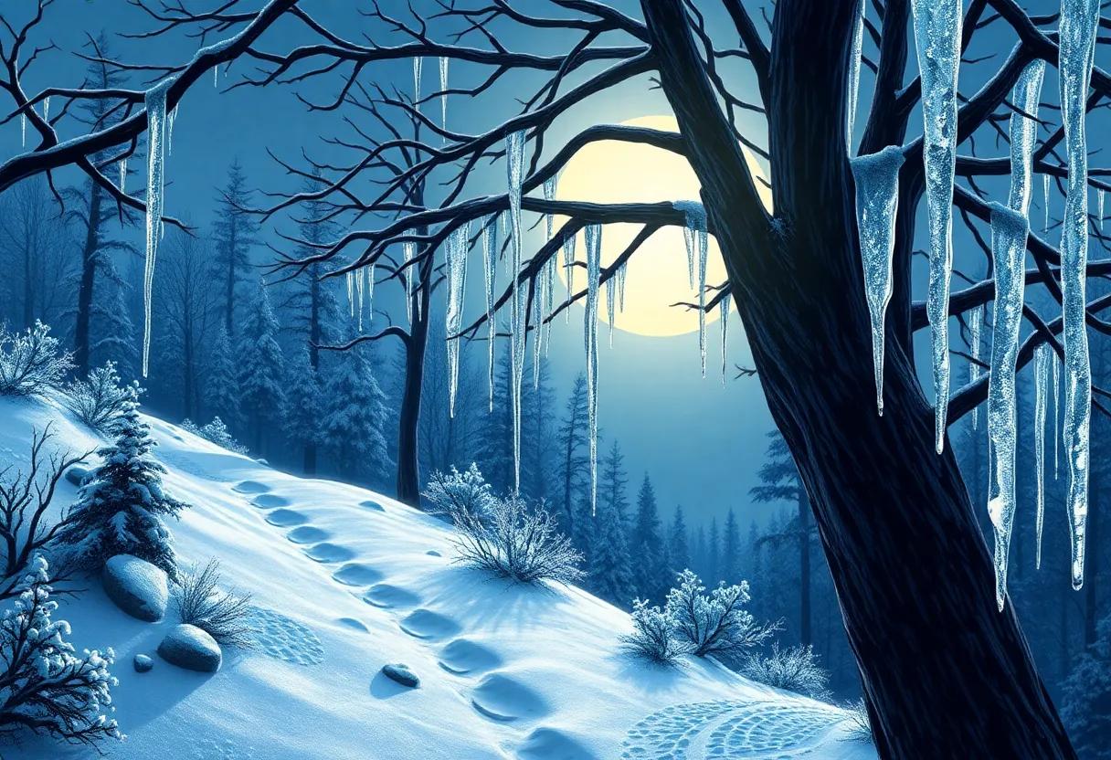 The Lone Winter Wolf Emerging from the Frosty Thicket