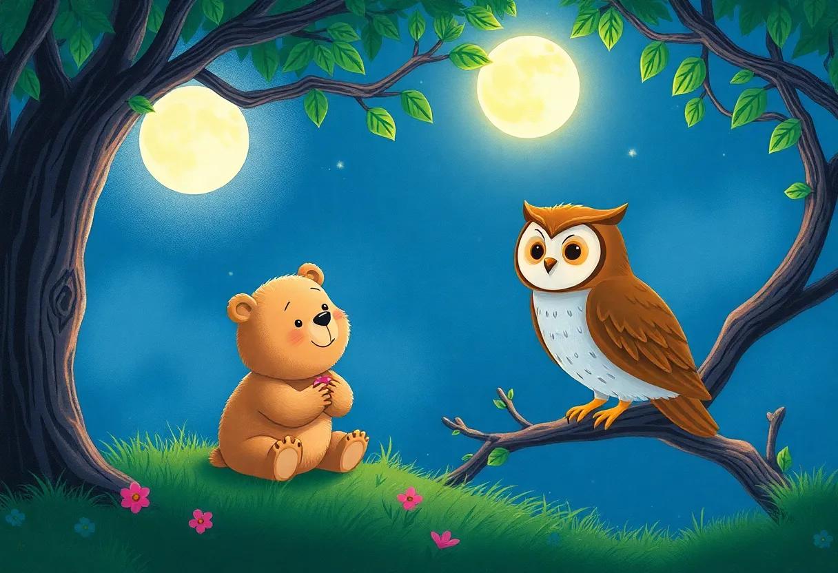 Meeting Whiskers the Wise Owl Under the Moonlit Branches