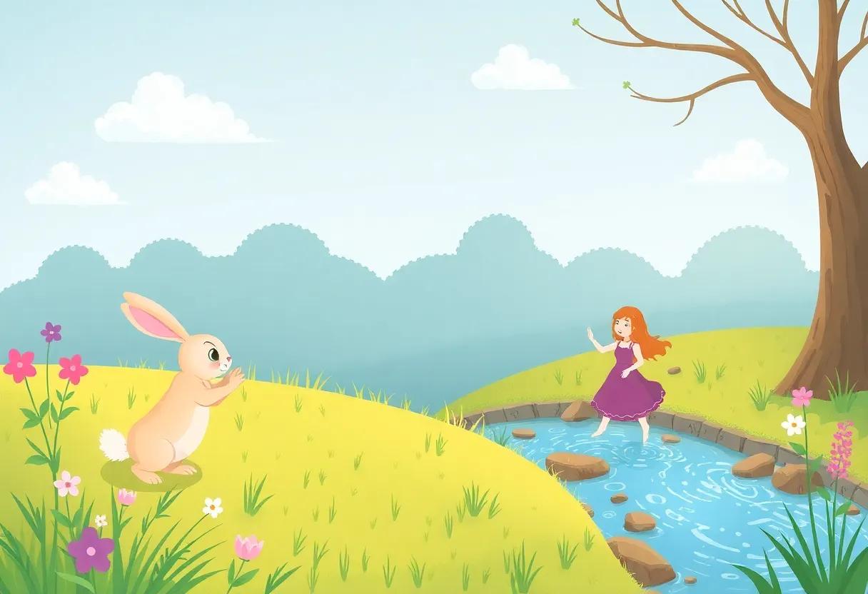 Friends Gather for a Joyful Dance Around the Sparkling Stream