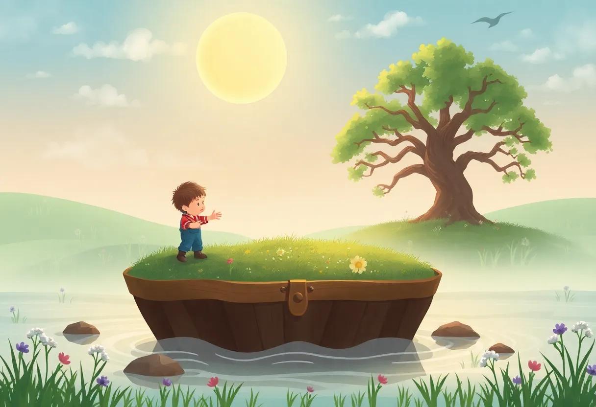 A treasure Chest Beneath the Floating Oak Tree