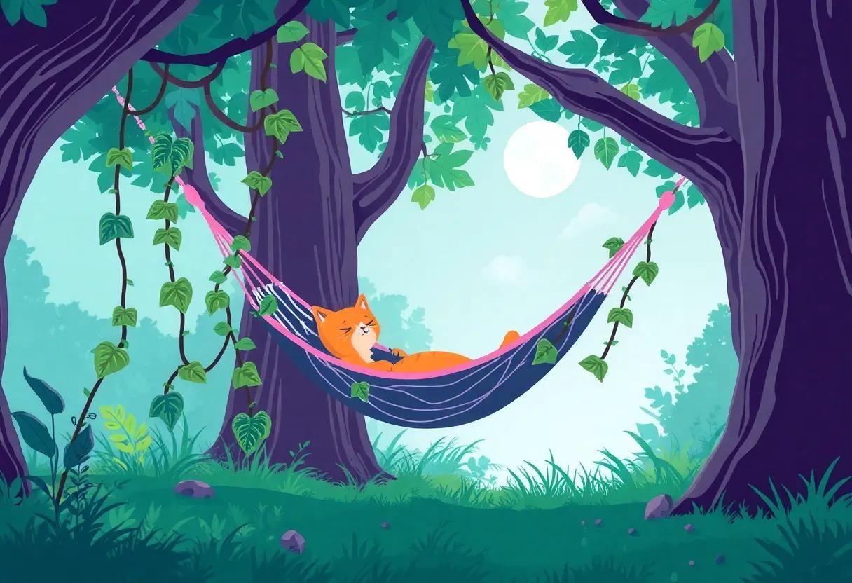 The Cozy Hammock Hanging Between Tall Jungle Trees