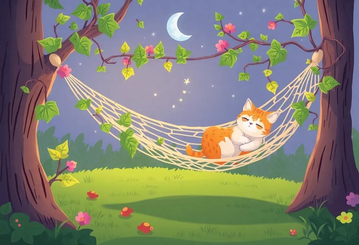 Tiny Forest Friends Gathering Around the Hammock