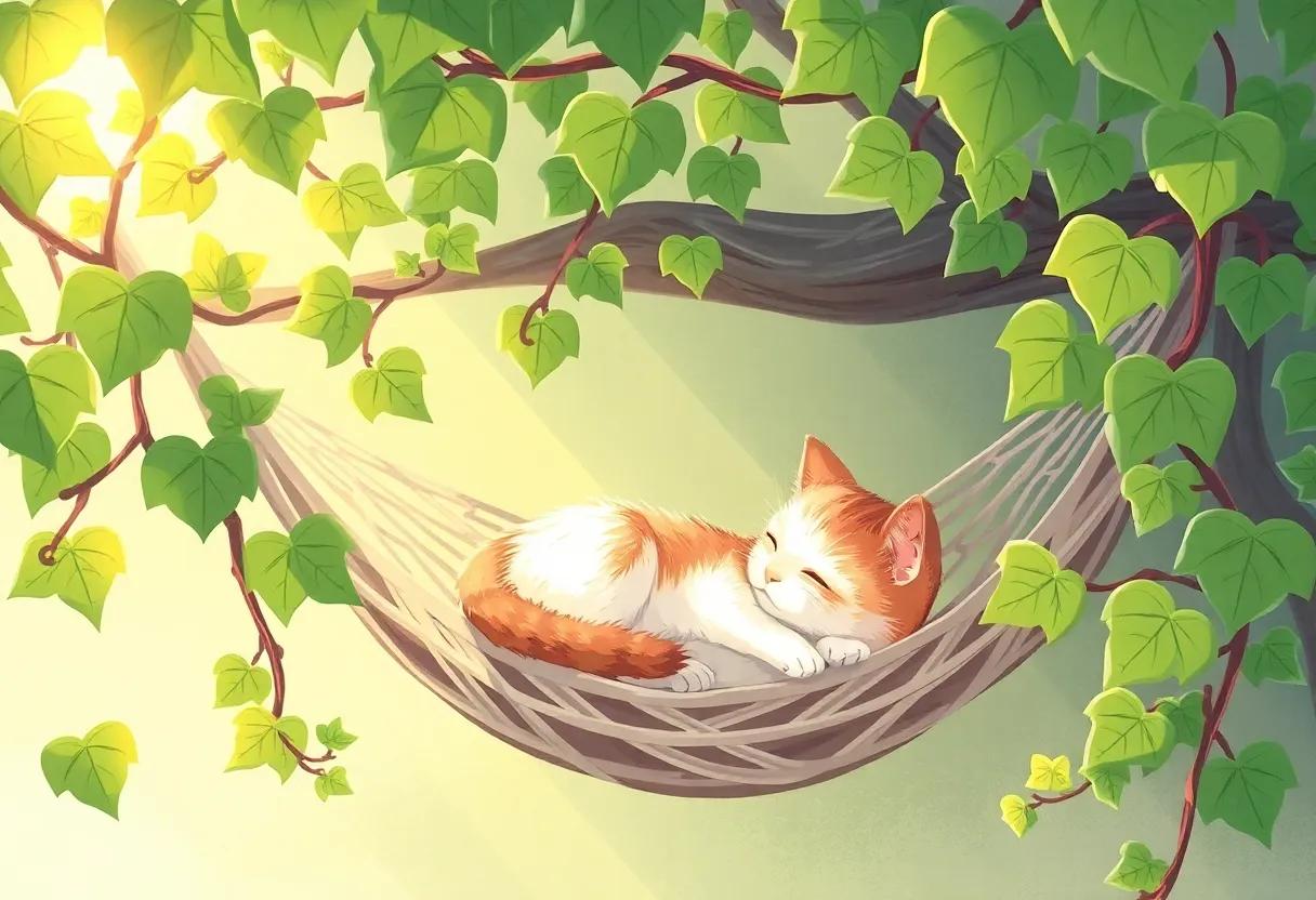 Sunlight Filtering Through Leaves onto the Sleeping Kitten