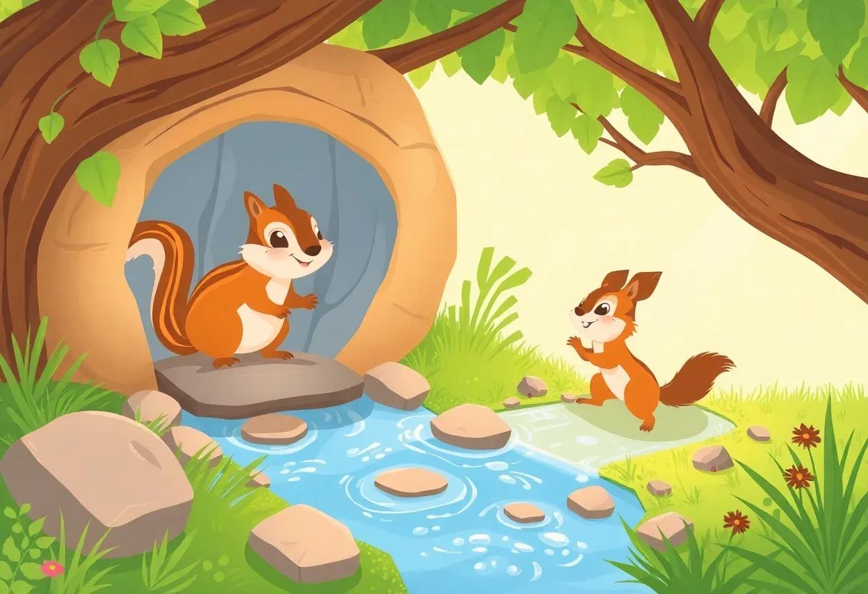 The Playful Chase Along the Sparkling Stream