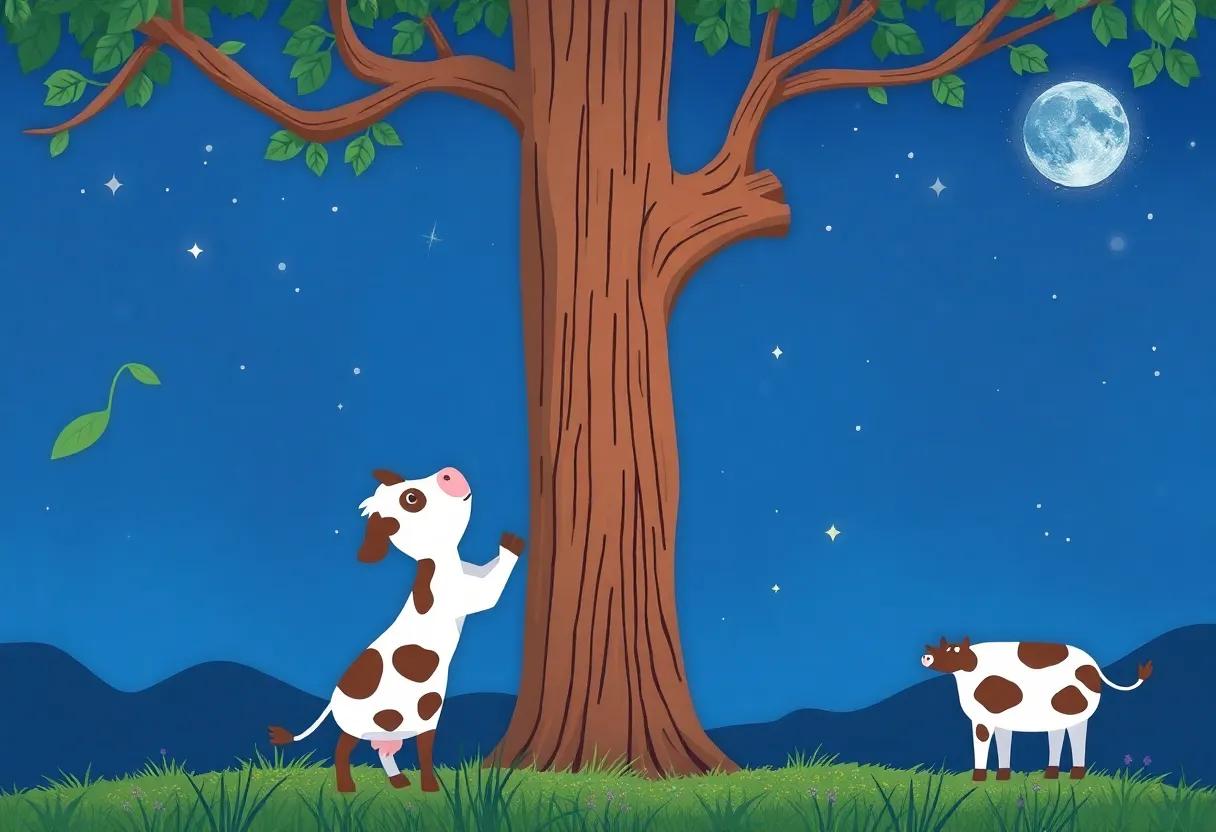 The Curious Cow Gazing at the Tallest Branches