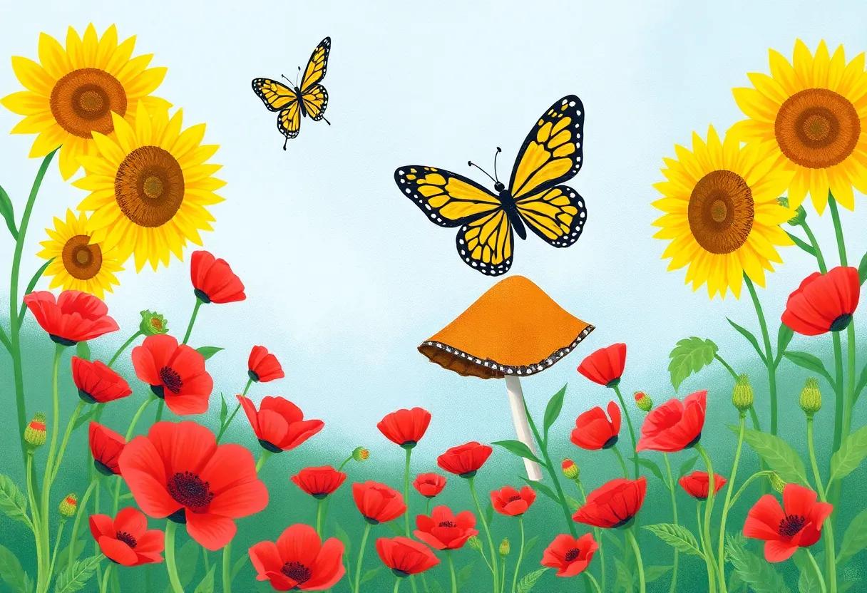 Dancing Through the Fields of Crimson Poppies and Golden‌ Sunflowers