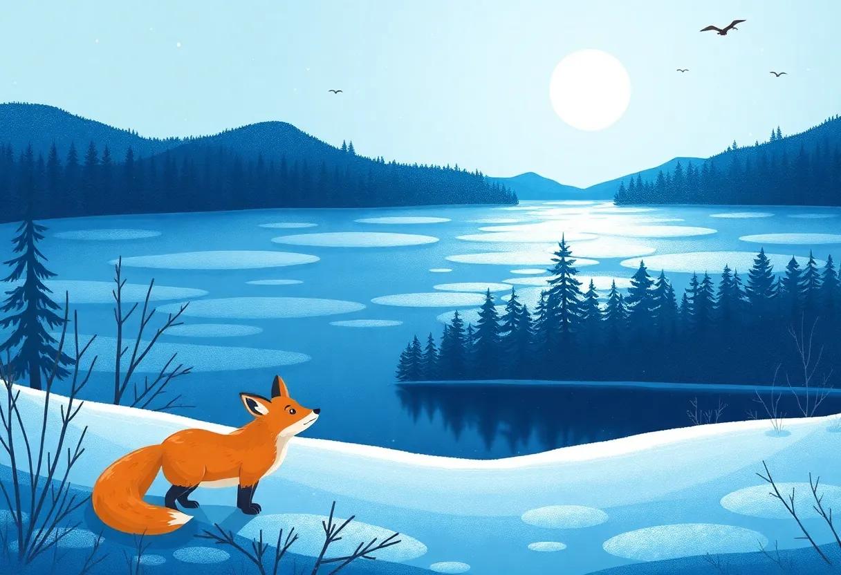 The shimmering Frozen Lake Under the Moonlight