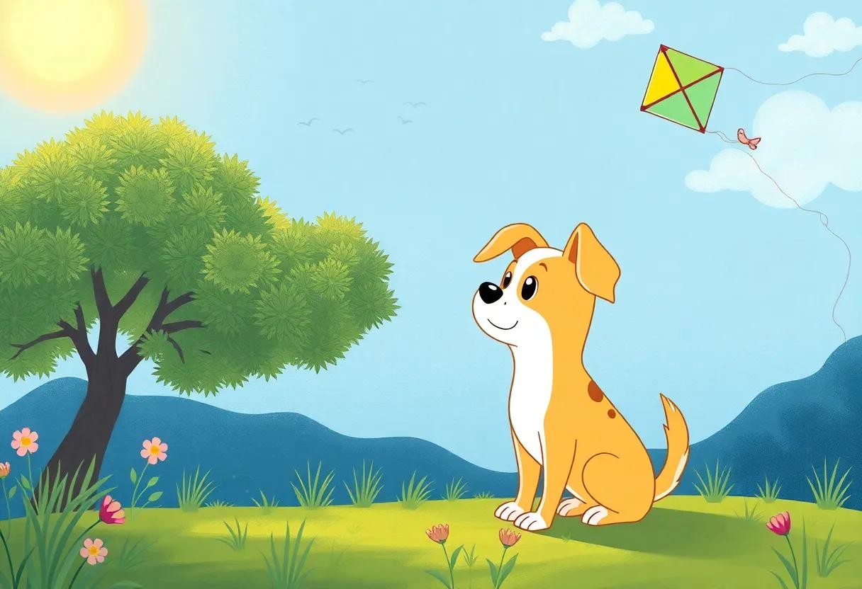 The Curious Pup and the Colorful Kite