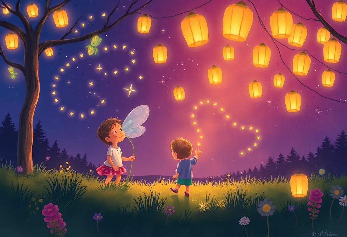 Children's Wonder as Lanterns Begin to Flicker