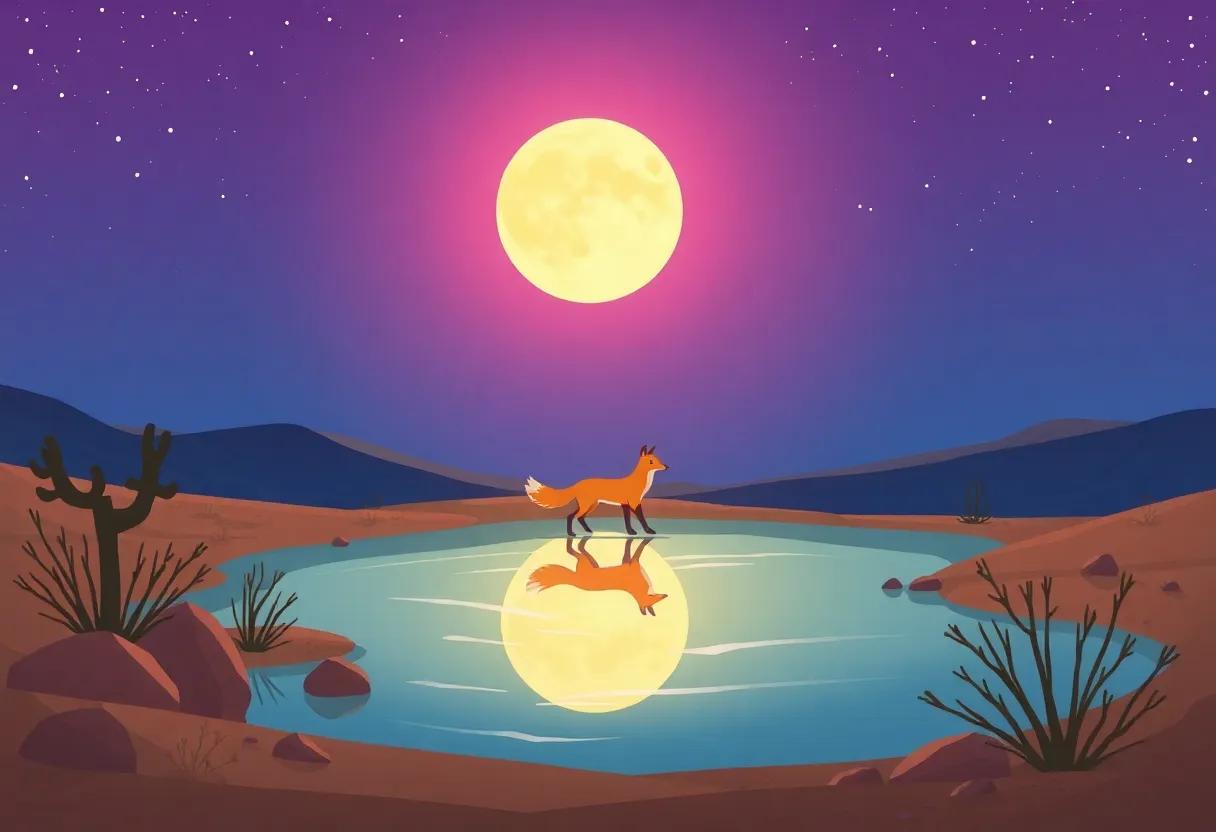 The Fox's Moonlit Reflection ⁣in the Desert Lake