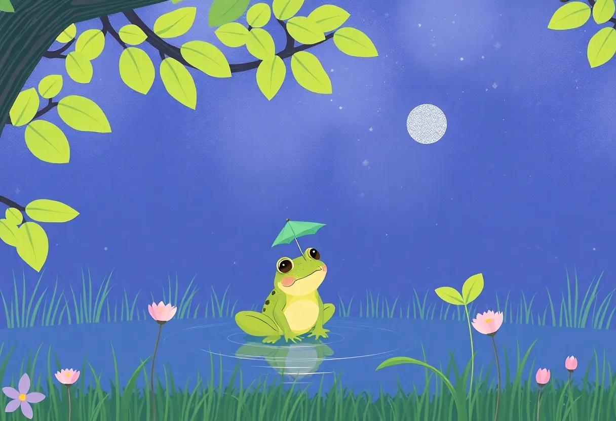 The Frog Discovering a Tiny Umbrella in the Meadow
