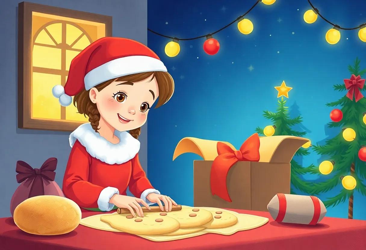 Rolling Dough Under Twinkling Christmas Lights