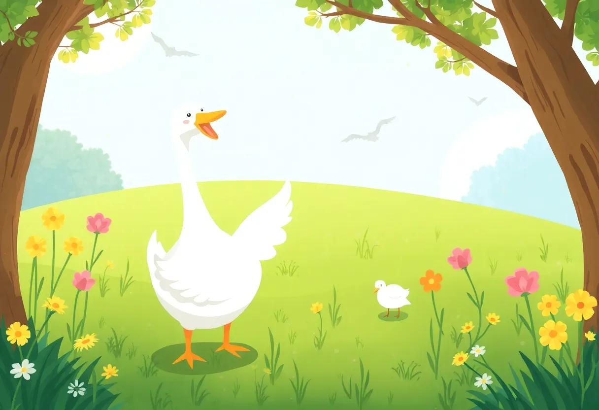The Goose's Sparkling Invitation Spreads Through the Meadow