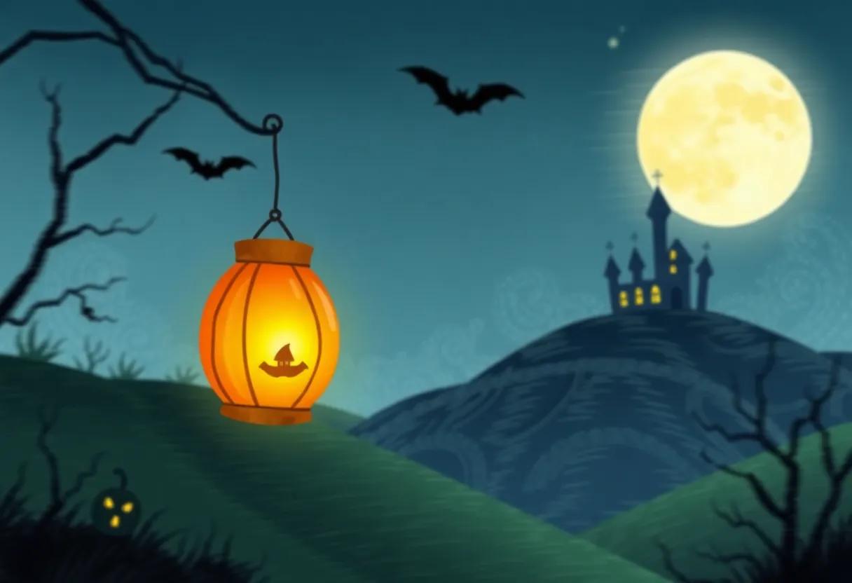 The Lantern's Magical Flight Over Moonlit Hills