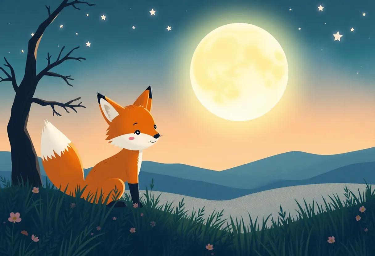 The Little Fox⁣ Awakens Under the Silver​ Moon
