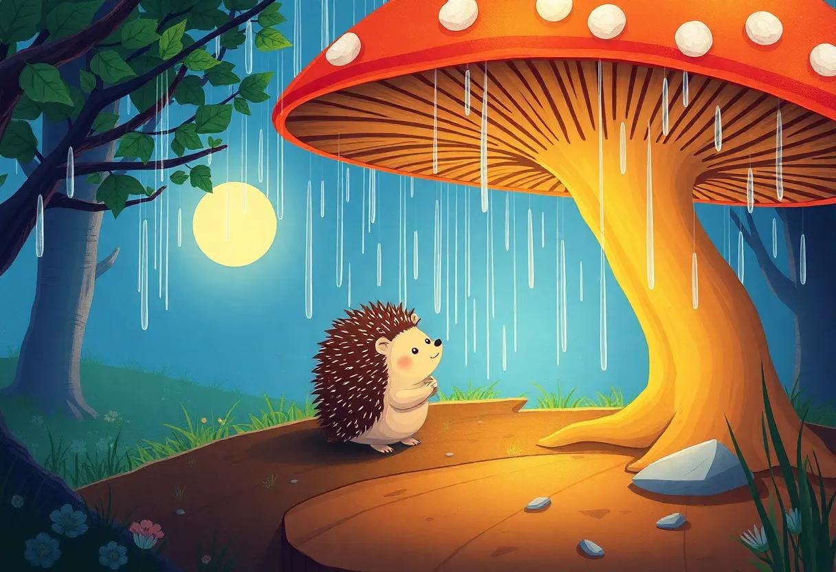Sheltering Under a Giant Mushroom During a Gentle Rain