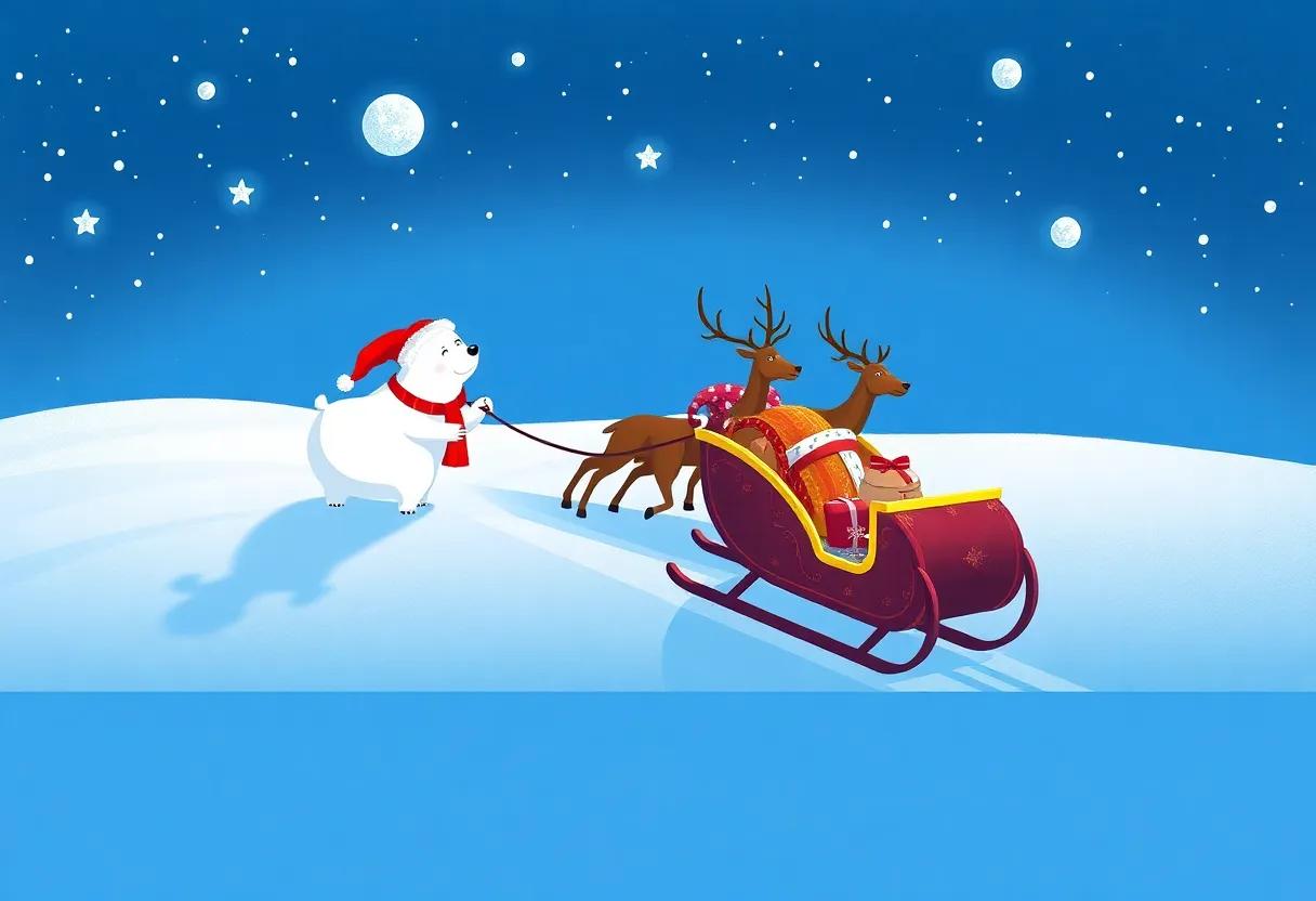 Riding the Sleigh Pulled by Majestic Reindeer Through Powdery Snow