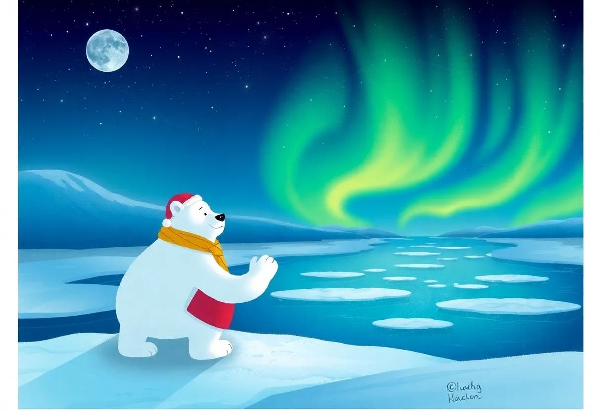 Crossing the Glittering Frozen River Under the Northern Lights