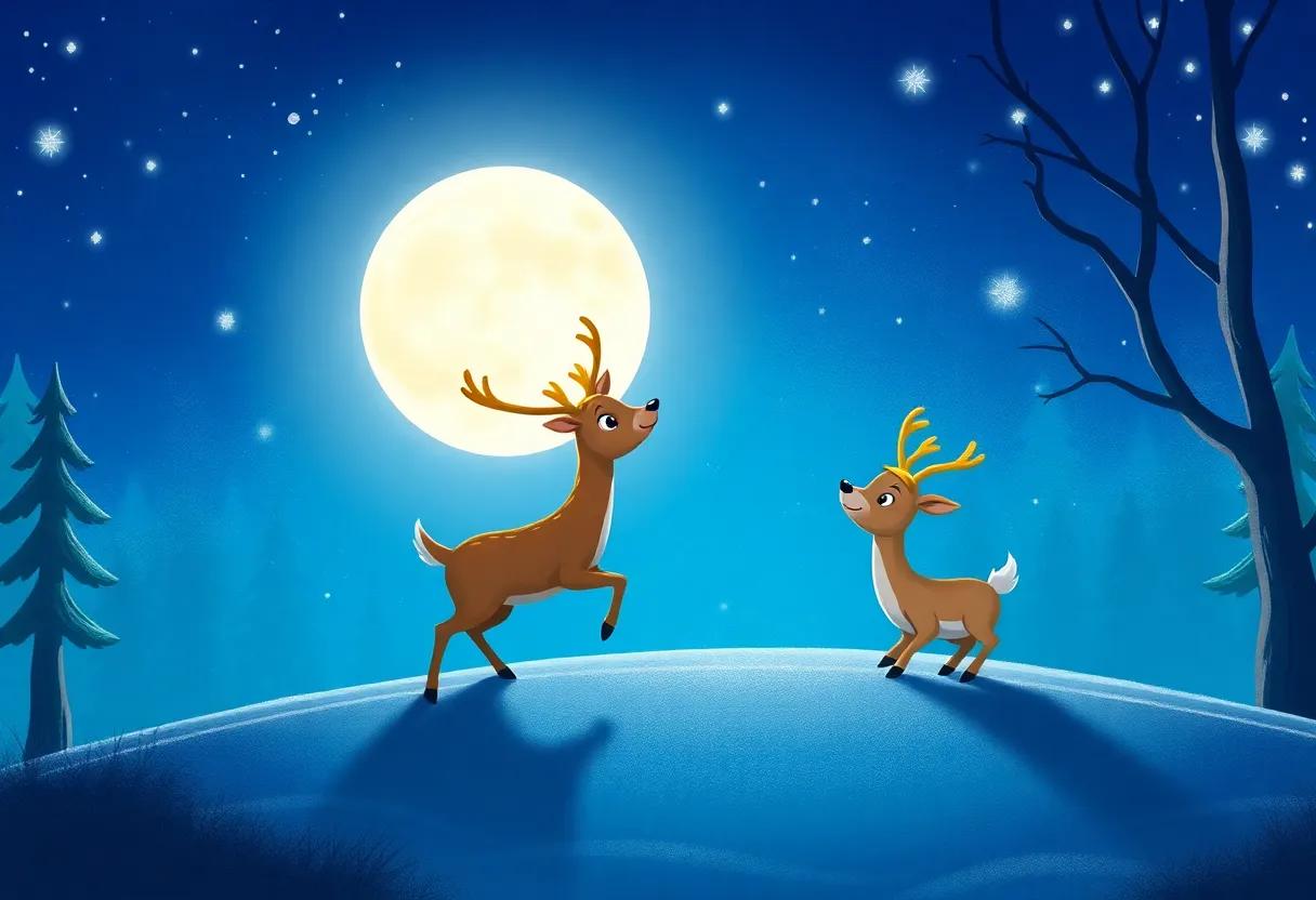 The Little ​Reindeer's ‍First steps into the Moonlit Forest