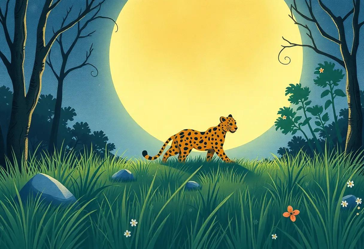 The Curious Leopard's ‌Soft​ Pawsteps on Dewy Grass