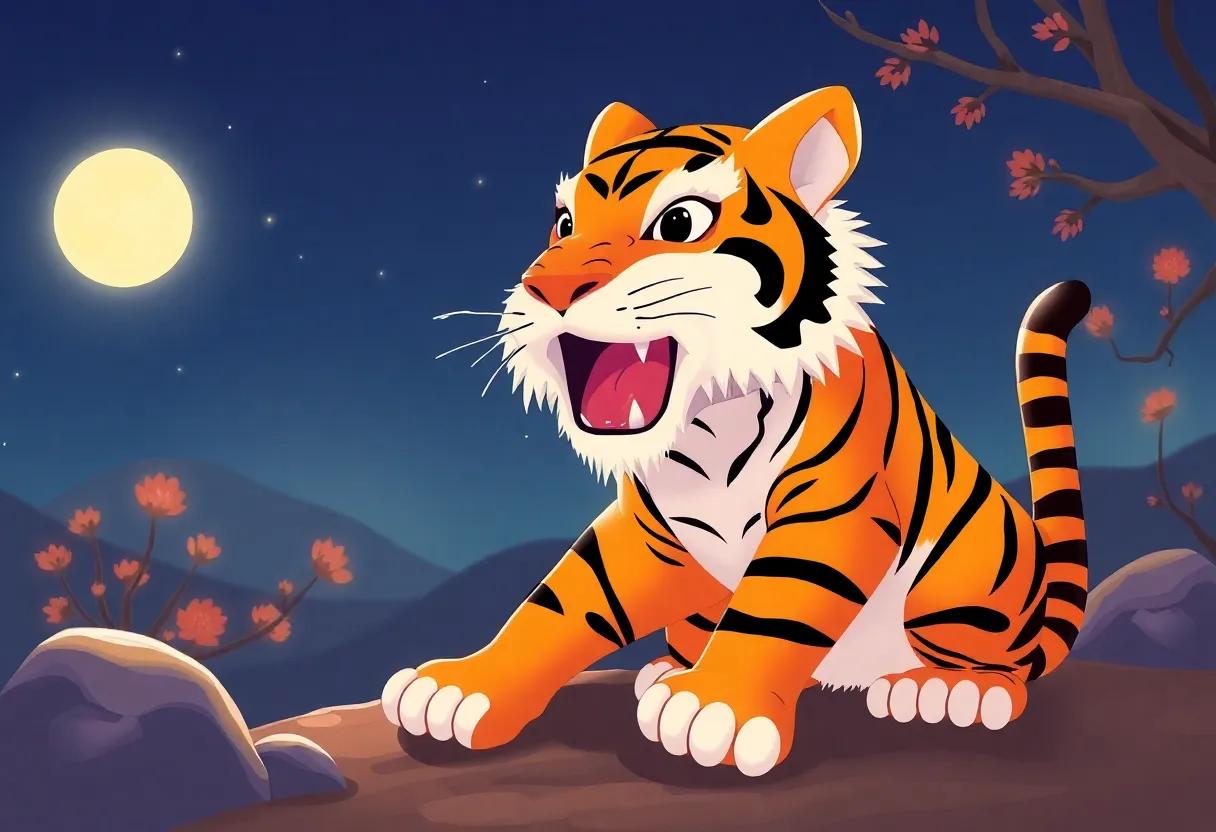 The Arrival of the lunar New ‍Year Tiger Under‍ the Moonlit Sky
