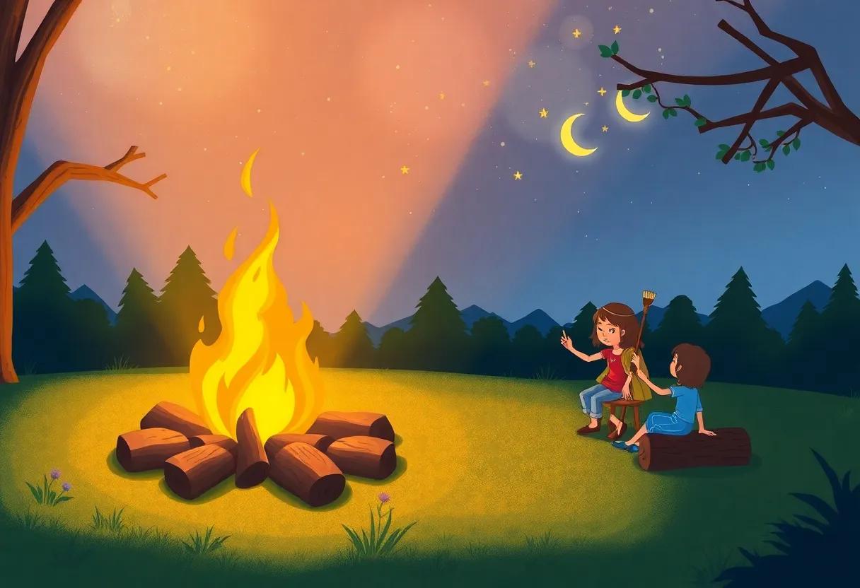 The first Glow of the enchanted Bonfire at Dusk